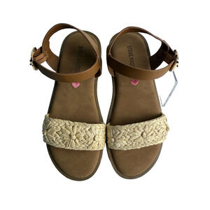 Steve Madden Big Kids Girls Size 1 THEA Raffia Brown‎ Buckle Sandals NWOB